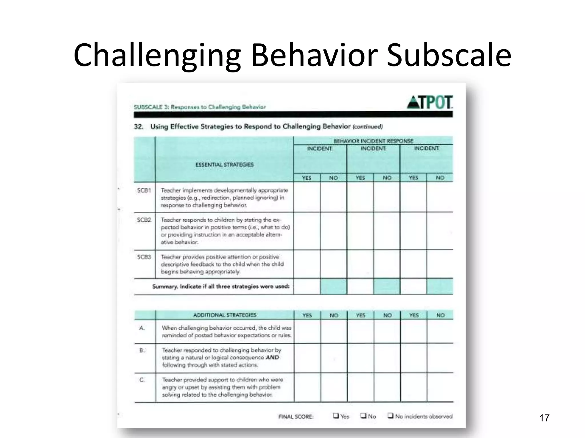 Challenging Behavior Subscale
17
 