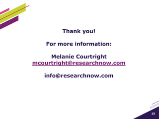 Thank you!

    For more information:

     Melanie Courtright
mcourtright@researchnow.com

   info@researchnow.com




                              15
 