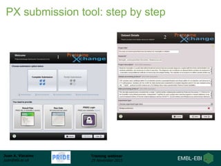 Juan A. Vizcaíno
juan@ebi.ac.uk
Training webinar
25 November 2015
PX submission tool: step by step
 