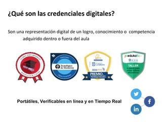 Portátiles, Verificables en línea y en Tiempo Real
¿Qué son las credenciales digitales?
Son una representación digital de un logro, conocimiento o competencia
adquirido dentro o fuera del aula
 
