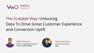 1
The Scalable Way: Unlocking
Data To Drive Great Customer Experience
and Conversion Uplift
Arpit Srivastava
Manager - Marketing Strategy and
Analysis, Publicis Sapient
Paresh Mandhyan
Director of Marketing,
VWO
 