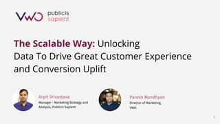 1
The Scalable Way: Unlocking
Data To Drive Great Customer Experience
and Conversion Uplift
Arpit Srivastava
Manager - Marketing Strategy and
Analysis, Publicis Sapient
Paresh Mandhyan
Director of Marketing,
VWO
 