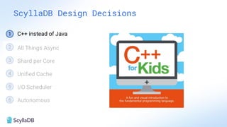 ScyllaDB Design Decisions
1
2 All Things Async
3 Shard per Core
4 Uniﬁed Cache
5 I/O Scheduler
6 Autonomous
C++ instead of Java
 