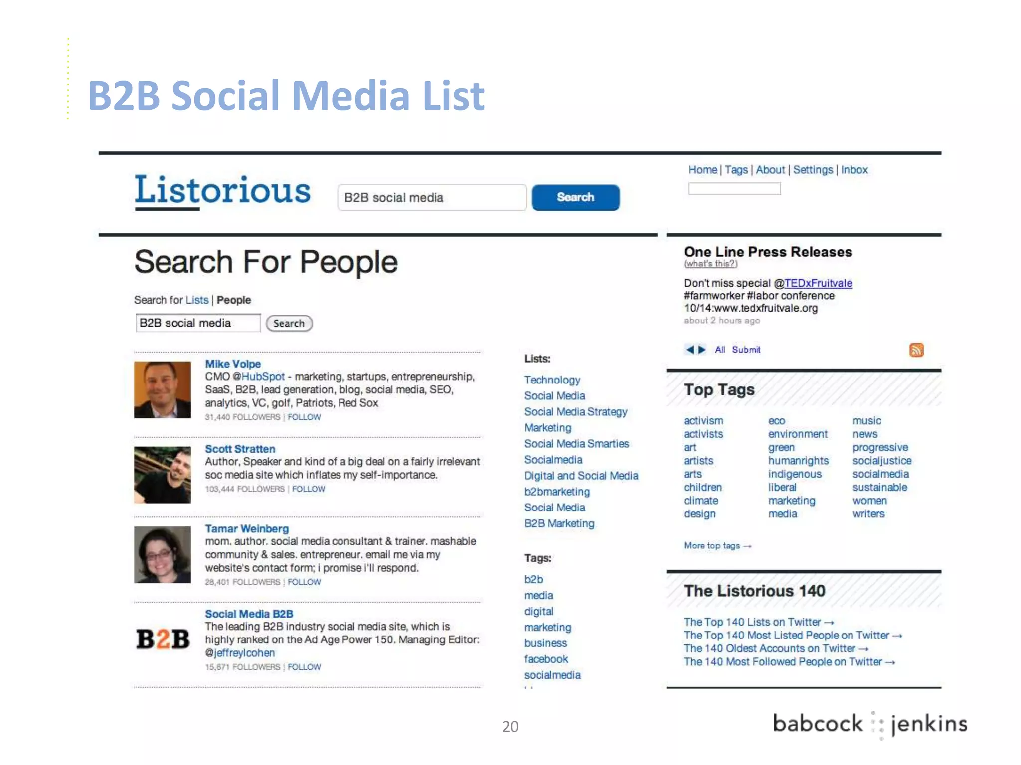 B2B Social Media List




                        20
 