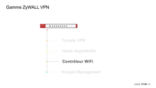 33© 2018
Gamme ZyWALL VPN
Tunnels VPN
Haute disponibilité
Contrôleur WiFi
Hotspot Management
 