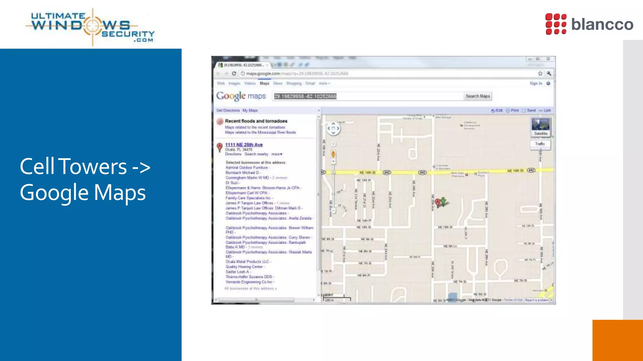 CellTowers ->
Google Maps
 