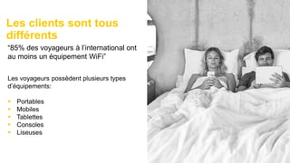3232© 2017
Les voyageurs possèdent plusieurs types
d’équipements:
 Portables
 Mobiles
 Tablettes
 Consoles
 Liseuses
“85% des voyageurs à l’international ont
au moins un équipement WiFi”
Les clients sont tous
différents
 