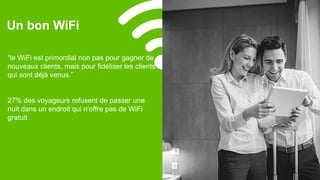 3838© 2017
Un bon WiFi
“le WiFi est primordial non pas pour gagner de
nouveaux clients, mais pour fidéliser les clients
qui sont déjà venus.”
27% des voyageurs refusent de passer une
nuit dans un endroit qui n’offre pas de WiFi
gratuit
 
