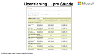 Lizenzierung … pro Stunde

*Preisänderungen (meist Preissenkungen) vorbehalten

 
