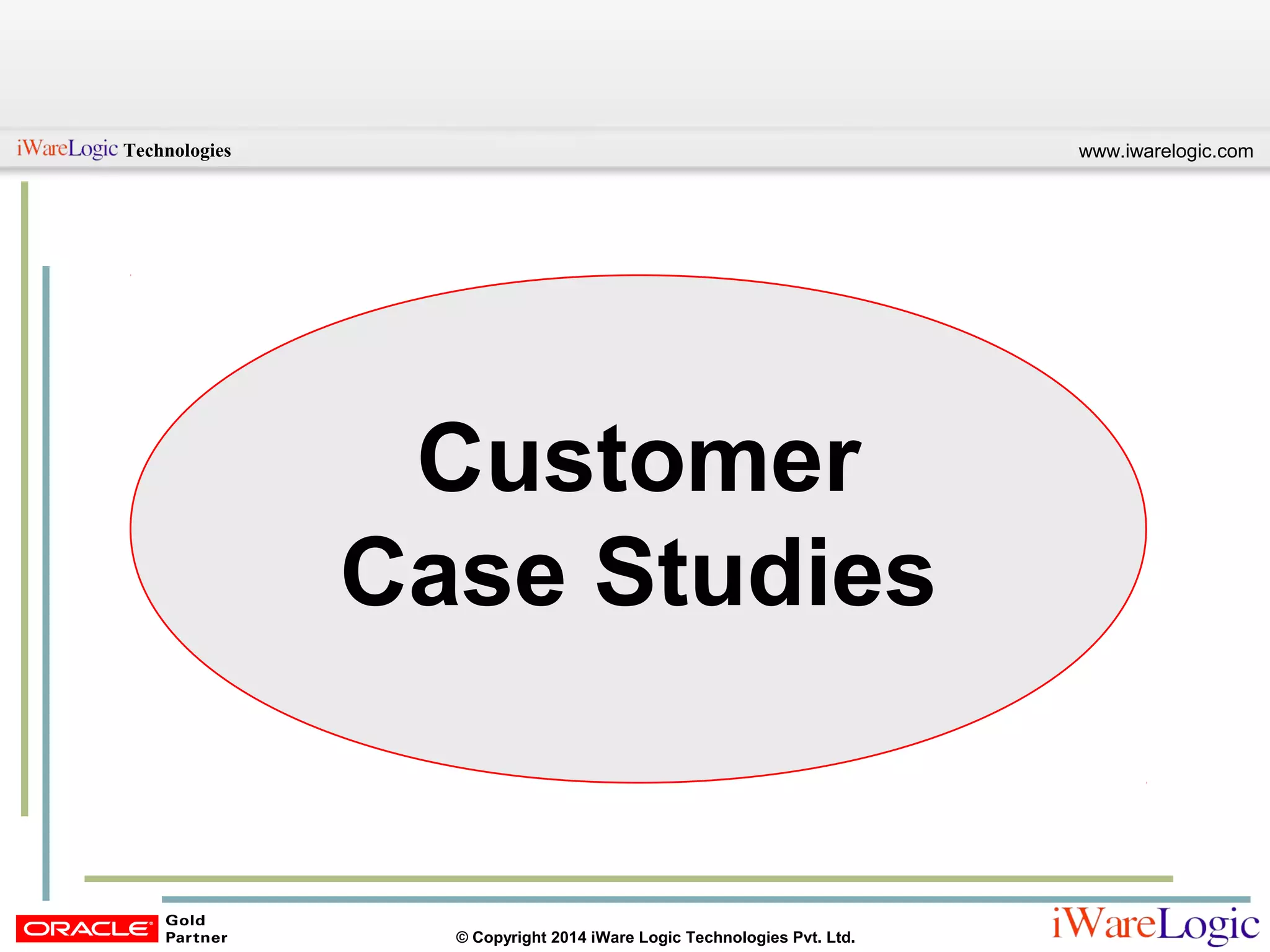 www.iwarelogic.comTechnologies
© Copyright 2014 iWare Logic Technologies Pvt. Ltd.
Customer
Case Studies
 