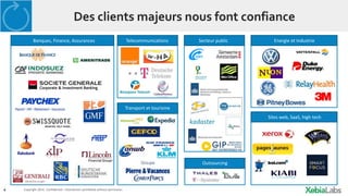 4 Copyright 2014. Confidential – Distribution prohibited without permission
Des clients majeurs nous font confiance
Outsourcing
TelecommunicationsBanques, Finance, Assurances
Sites web, SaaS, high tech
u
Secteur public Energie et Industrie
Transport et tourisme
 