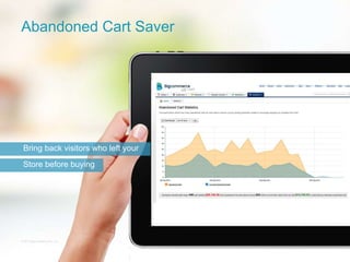 Abandoned Cart Saver
Bring back visitors who left your
Store before buying
© 2013 Bigcommerce Pty. Ltd.
 