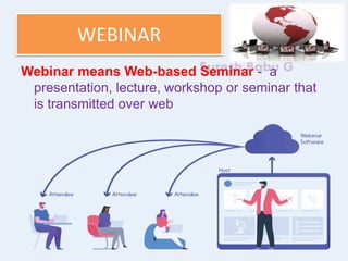 Suresh Babu G
WEBINAR
Webinar means Web-based Seminar - a
presentation, lecture, workshop or seminar that
is transmitted o...