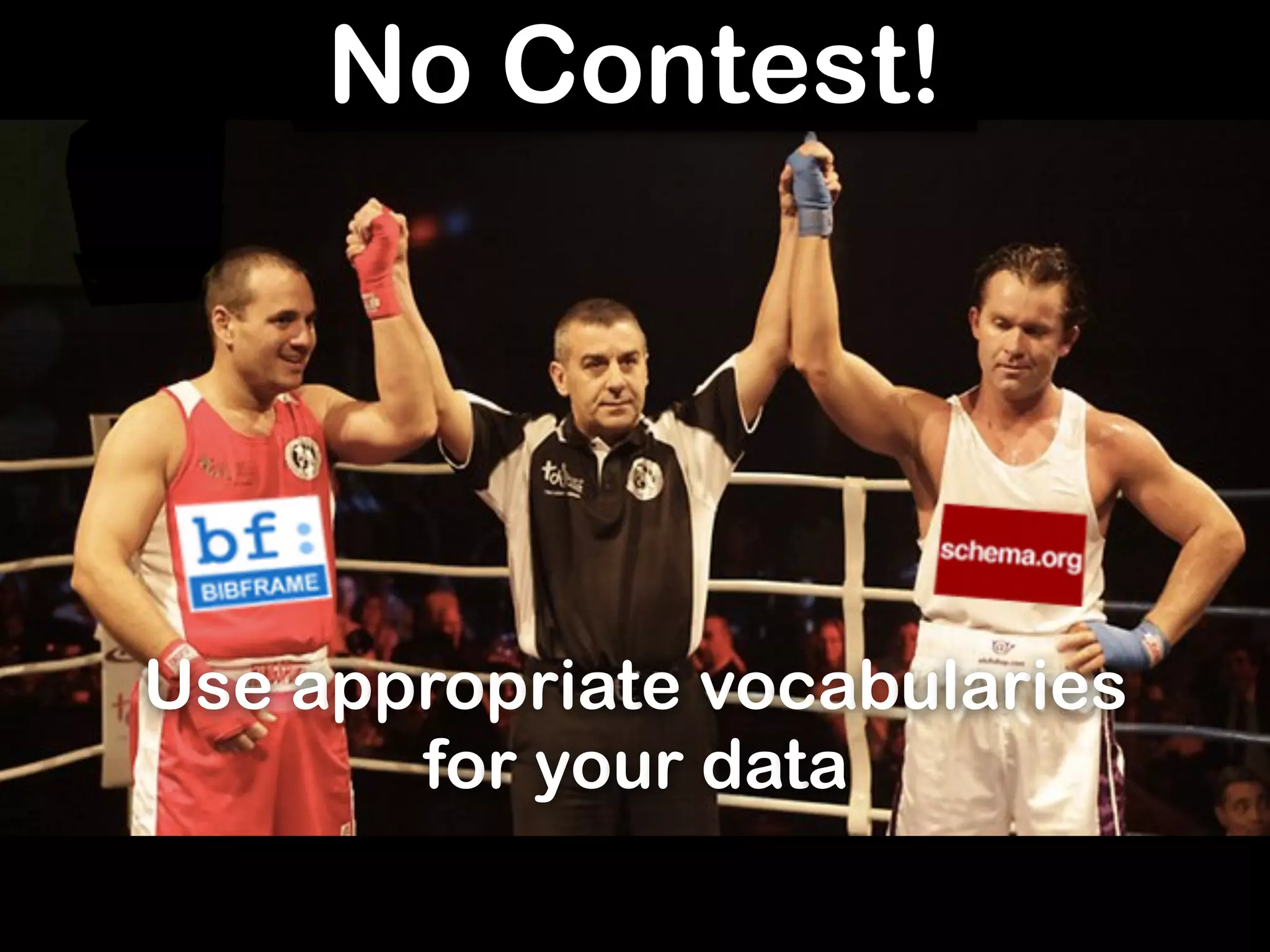 Contest?No Contest!
Use appropriate vocabularies
for your data
 