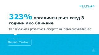 323% органичен ръст след 3
години яко бачкане
Непрекъснато развитие в сферата на автоконсумативите
Gennadiy Vorobyov
Speaker
 