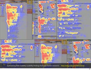 Eyetracking Web Usability (usability ndings from eye tracker research)   http://www.useit.com/eyetracking/

                                                                                                             37
 