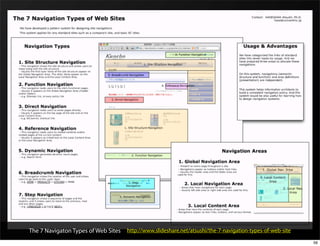 The 7 Navigaton Types of Web Sites   http://www.slideshare.net/atsushi/the-7-navigation-types-of-web-site

                                                                                                            56
 