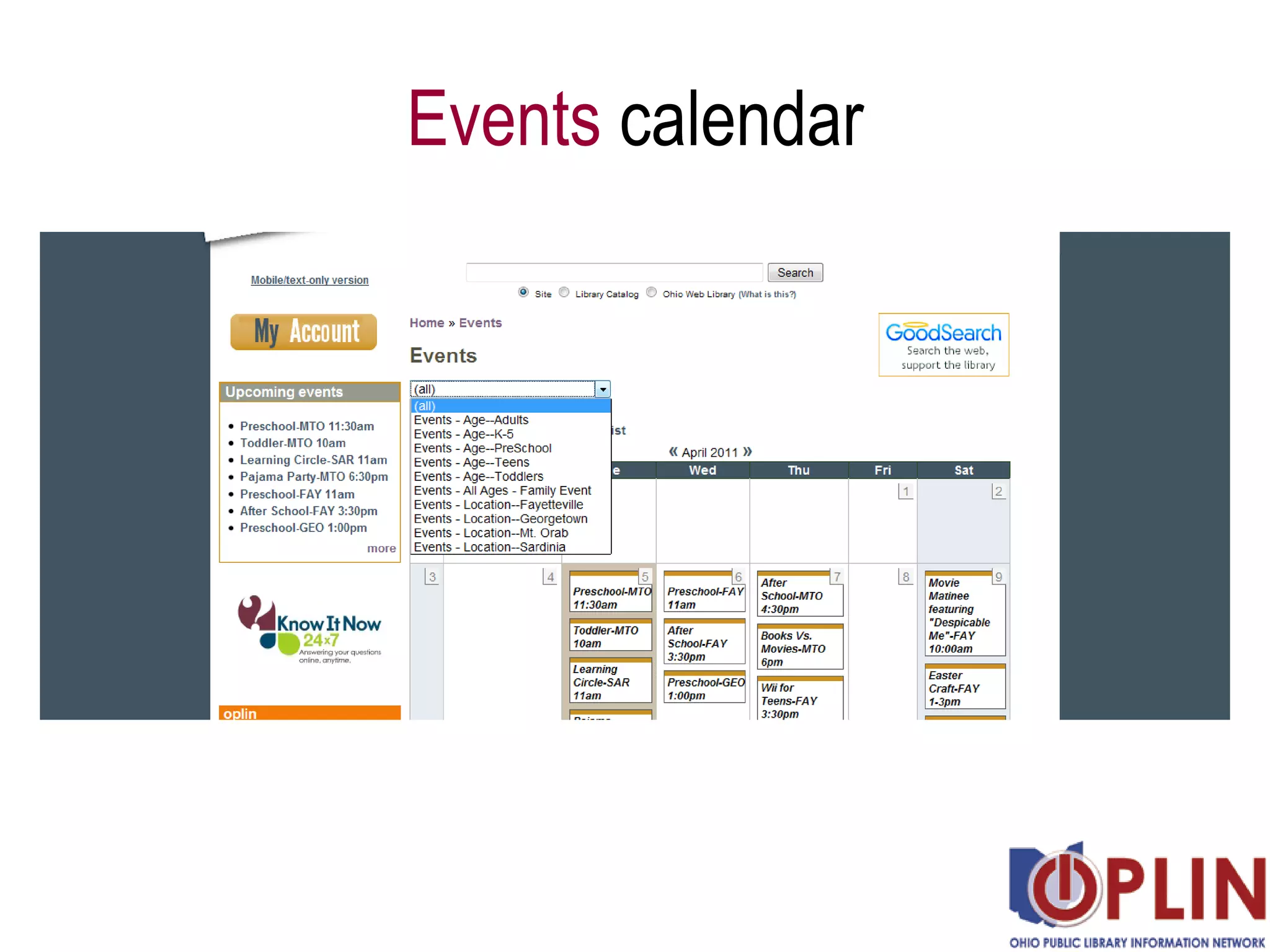Events  calendar 