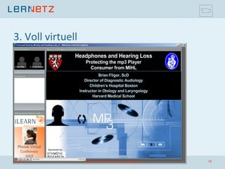 3.	
  Voll	
  virtuell	
  
15.05.13	
   (c)	
  Dr.	
  Daniel	
  Stoller-­‐Schai,	
  LerNetz	
  AG	
   19	
  
 