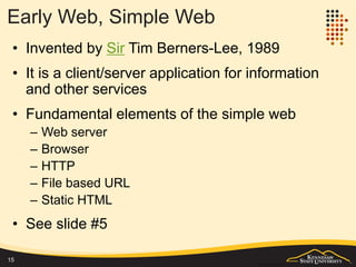 Major Server Side Platforms
• Who uses what and market share
– https://wappalyzer.com/
– http://en.wikipedia.org/wiki/Programming_languages_used_in_most_popula
r_websites
– http://cubicle-h.blogspot.com/2010/07/who-uses-aspnet.html
– http://w3techs.com/technologies/overview/programming_language/all
15
.Net Java Other
Framework ASP.Net Servlet, JSP, JSF,
etc.
CGI, Perl, PHP,
Python,
ColdFusion
Example
sites
atlanta-airport.com
www.mariettaga.gov
newegg.com
monster.com
godaddy.com
atpworldtour.com
bankofamerica.com
ratemyprofessors.com
cnn.com
delta.com
dealsea.com
www.wikipedia.org
kennesaw.edu
 