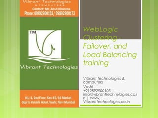 WebLogic
Clustering -
Failover, and
Load Balancing
training
Vibrant technologies &
computers
Vashi
+919892900103 |
info@vibranttechnologies.co.i
n | www.
Vibranttechnologies.co.in
 