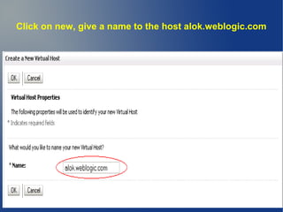 Click on new, give a name to the host alok.weblogic.com
 