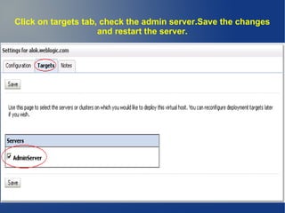 Click on targets tab, check the admin server.Save the changes
and restart the server.
 