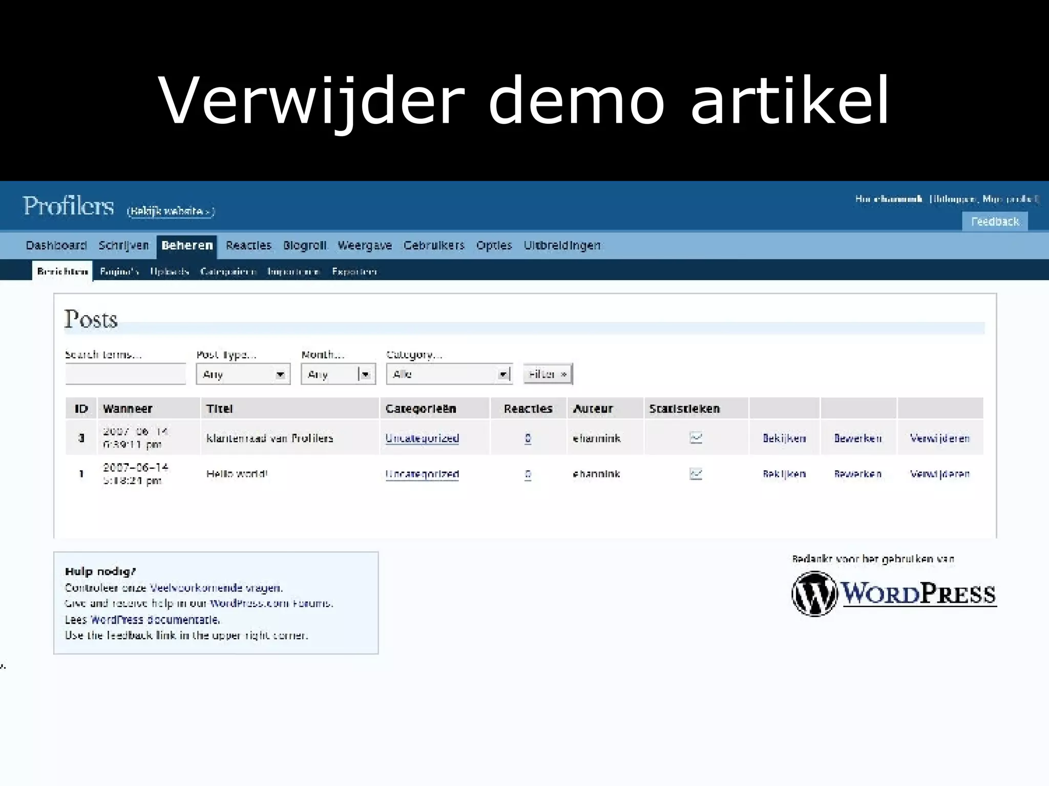 Verwijder demo artikel 