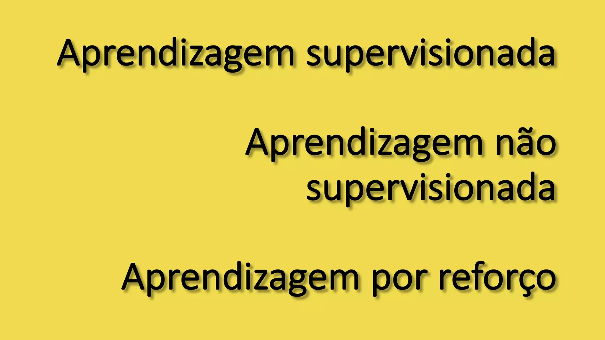 Aprendizagem supervisionada
Aprendizagem não
supervisionada
Aprendizagem por reforço
 