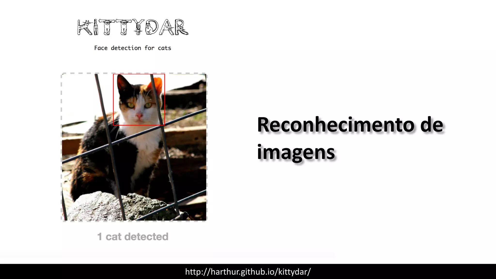 http://harthur.github.io/kittydar/
Reconhecimento	de	
imagens
 