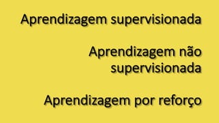 Aprendizagem supervisionada
Aprendizagem não
supervisionada
Aprendizagem por reforço
 