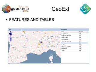 GeoExt
●   FEATURES AND TABLES
 