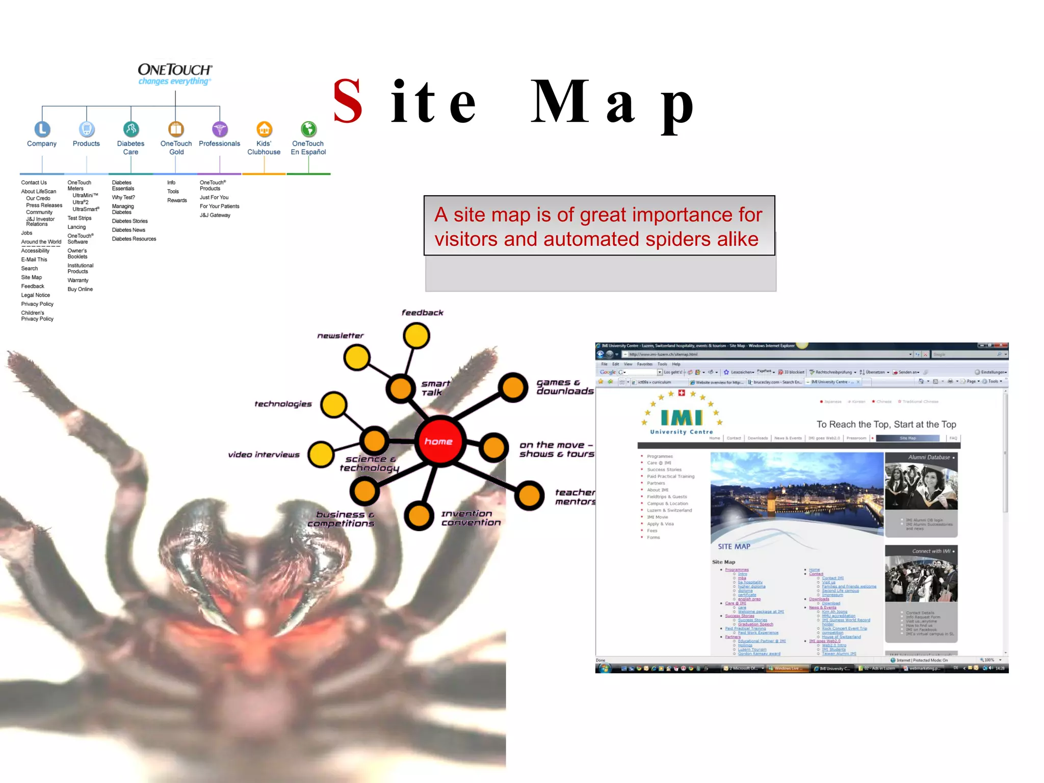 S ite Map A site map is of great importance for visitors and automated spiders alike 