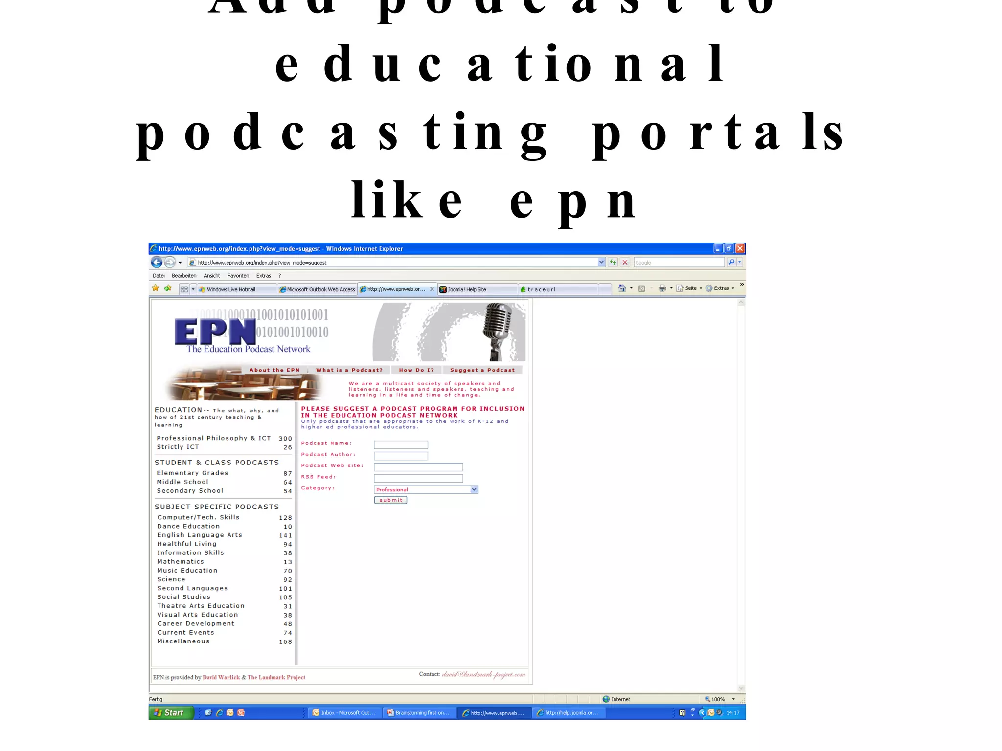 Add podcast to educational podcasting portals like epn 