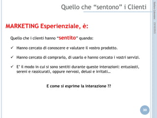 idee attive per lo sviluppo
STEFANO COLOMBINI – WEBMKTG – OTTOBRE 2015
Caratteristica:
Il sito è fondamentalmente una “presentazione” dell’azienda e della sua
offerta; oggi è uno “status” necessario.
E’ una azione di pulling sul cliente.
Obiettivo:
Interessare l’utente verso l’acquisto di quello che verrà poi presentato in una
filiale, in un punto vendita, ecc.
Contenuti:
Presentazione, storia, localizzazione, immagini, catalogo prodotti/servizi.
L’interattività, solitamente, non è elevata, ma limitata alla semplice possibilità
di chiedere ulteriori informazioni, genericamente via e-mail o contatto diretto
(telefono, fax).
Secondo gli obiettivi di “interattività” desiderati possono essere presenti FAQ,
Forum, rimandi a Social Media (FB, Tweet, ecc…).
E’ possibile aumentare la dinamica con una sezione “blog” o “news”.
 