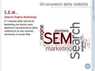 idee attive per lo sviluppo
STEFANO COLOMBINI – WEBMKTG – OTTOBRE 2015
è la pubblicità nei motori di
ricerca, l’acquisto di “annunci
sponsorizzati” che compaiono
sui motori di ricerca
SEO SEA
SMO
 