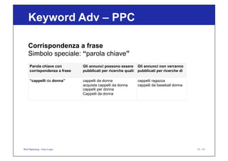 Corrispondenza a frase
Simbolo speciale: “parola chiave”
Web Marketing - Nino Lopez
Keyword Adv – PPC
Parola chiave con
co...