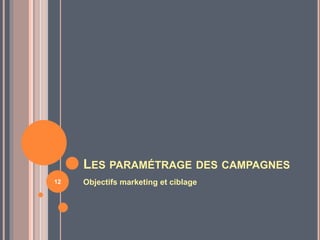LES PARAMÉTRAGE DES CAMPAGNES
Objectifs marketing et ciblage12
 