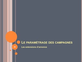 LE PARAMÉTRAGE DES CAMPAGNES
Les extensions d’annonce20
 