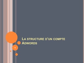 LA STRUCTURE D’UN COMPTE
ADWORDS
6
 