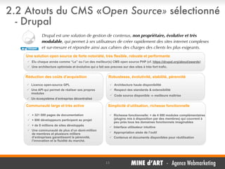 2.2 Atouts du CMS «Open Source» sélectionné
- Drupal
Drupal est une solution de gestion de contenus, non propriétaire, évo...