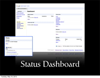 Status Dashboard
Tuesday, May 18, 2010
 