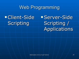 Web Programming Client-Side Scripting Server-Side Scripting / Applications 
