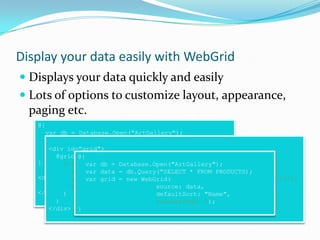 A lap around WebMatrixDemonstration
