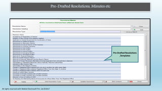 Pre-Drafted Resolutions, Minutes etc
Pre-Drafted Resolutions
,Templates
All rights reserved with Webtel Electrosoft Pvt. Ltd.©2017
 