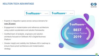 41
• Experts in integration space across various domains for
over 20 years
• Engagement in modernization and reference architecture
using custom accelerators and solution frameworks
• Certified team of analysts, engineers and solution
architects focused on Software AG’s Digital Business
Platform
• Greater insight and visibility into Software AG’s roadmap to
ensure future proof architecture and modernization
strategy
KELLTON TECH ADVANTAGE
 