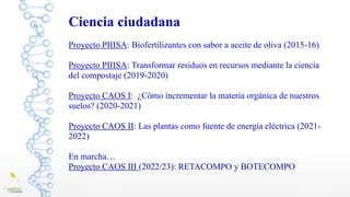Ciencia ciudadana
Proyecto PIIISA: Biofertilizantes con sabor a aceite de oliva (2015-16)
Proyecto PIIISA: Transformar res...
