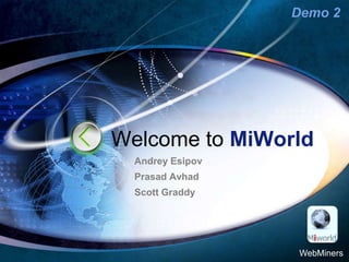 Welcome toMiWorld AndreyEsipov Prasad Avhad Scott Graddy WebMiners 