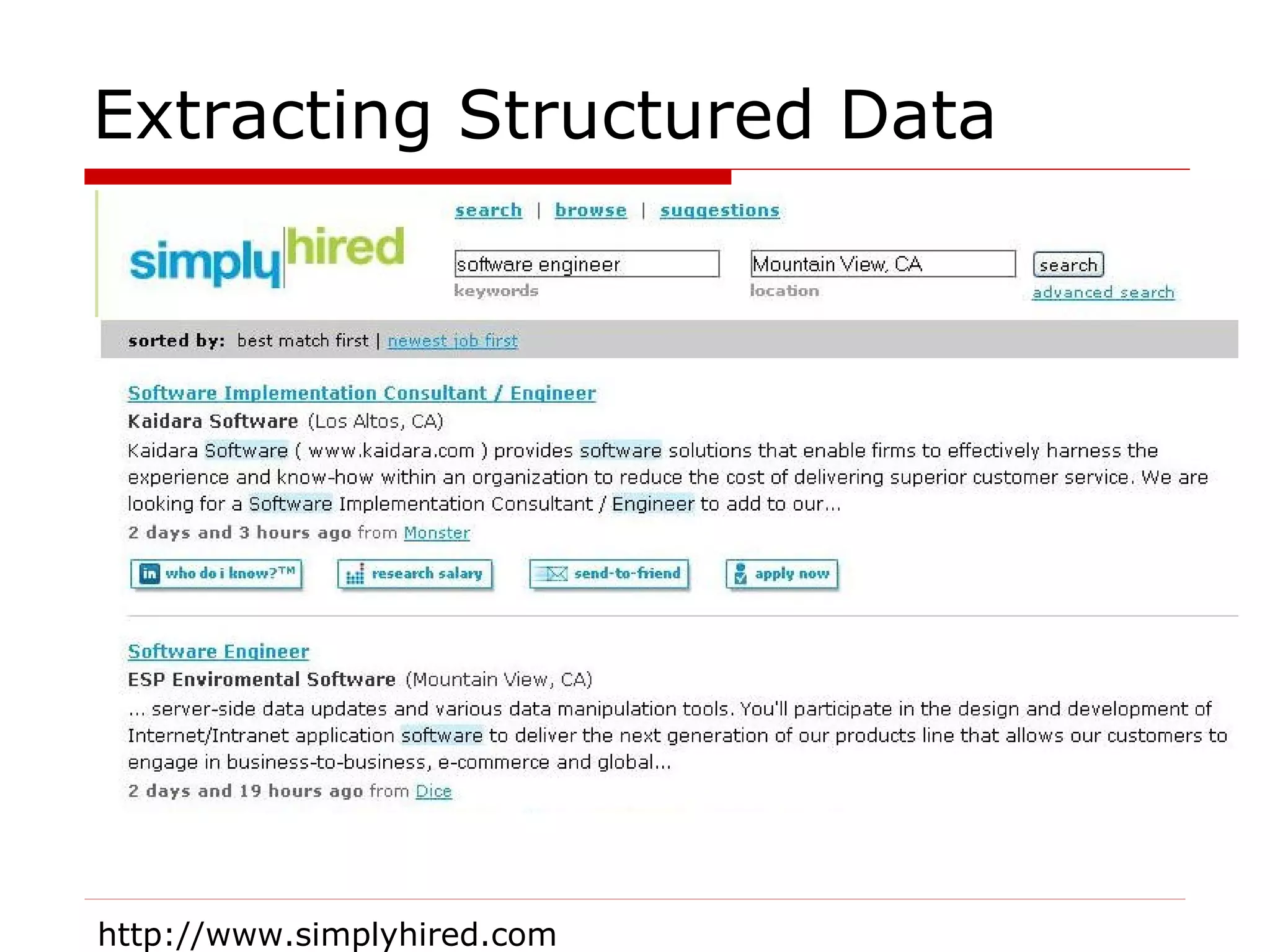Extracting Structured Data http://www.simplyhired.com 
