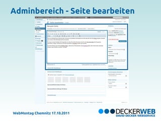 Adminbereich - Seite bearbeiten




WebMontag Chemnitz 17.10.2011
 